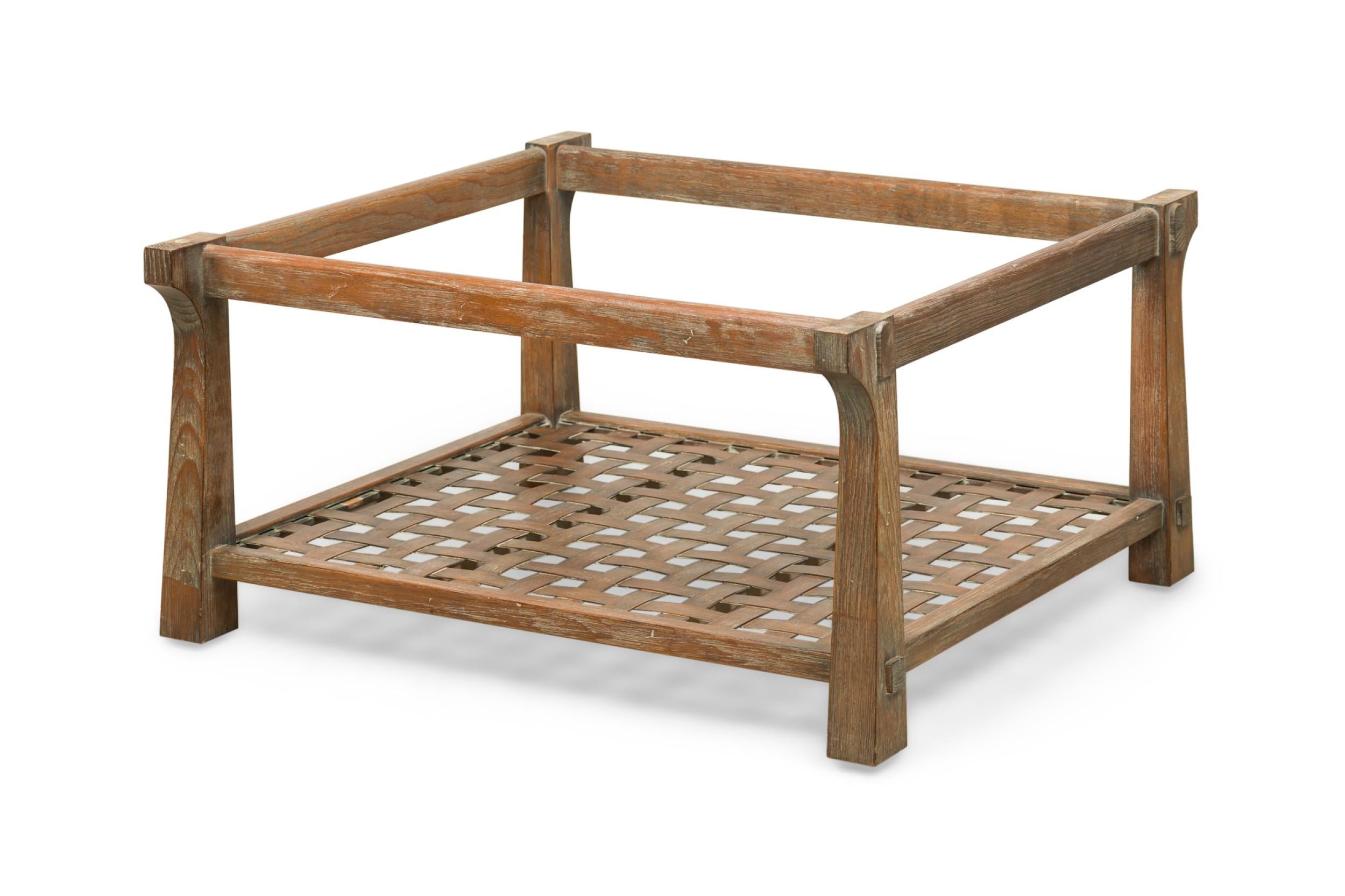 Caning Jamie Herzlinger American Cerused Wood and Caned Low Coffee Table Frame For Sale