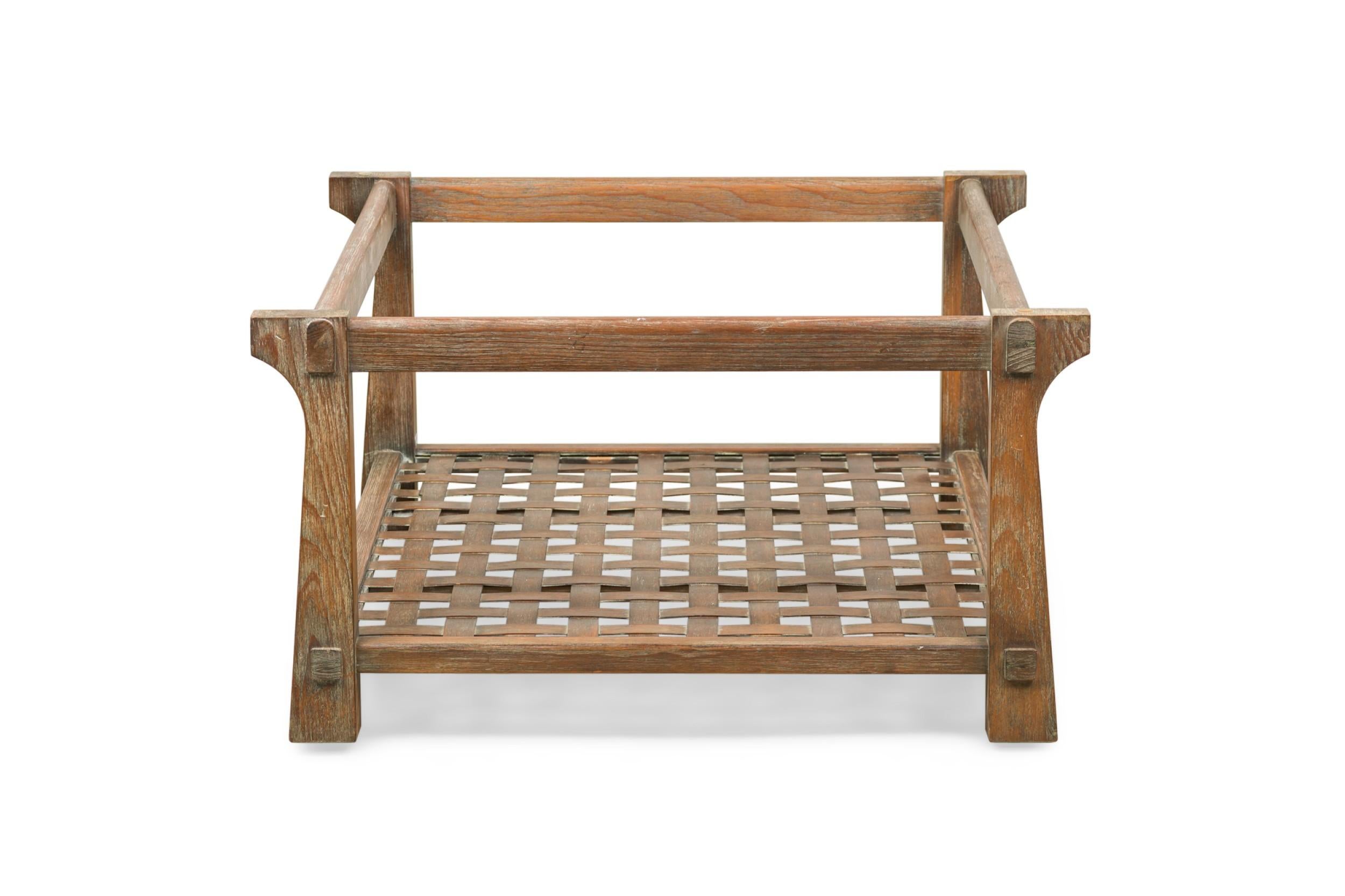Jamie Herzlinger American Cerused Wood and Caned Low Coffee Table Frame In Good Condition For Sale In New York, NY