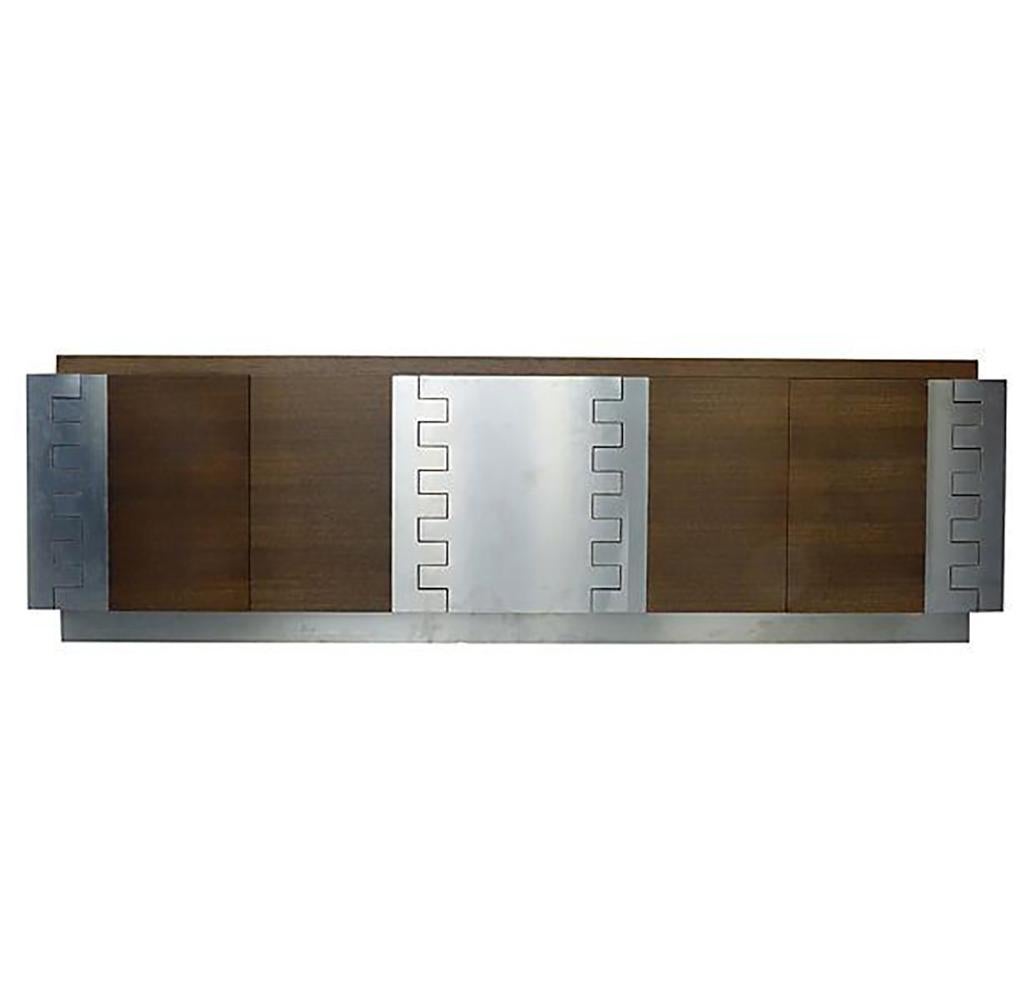 Contemporary Jamie Herzlinger Oak and Stainless Credenza, Paul Evans Style