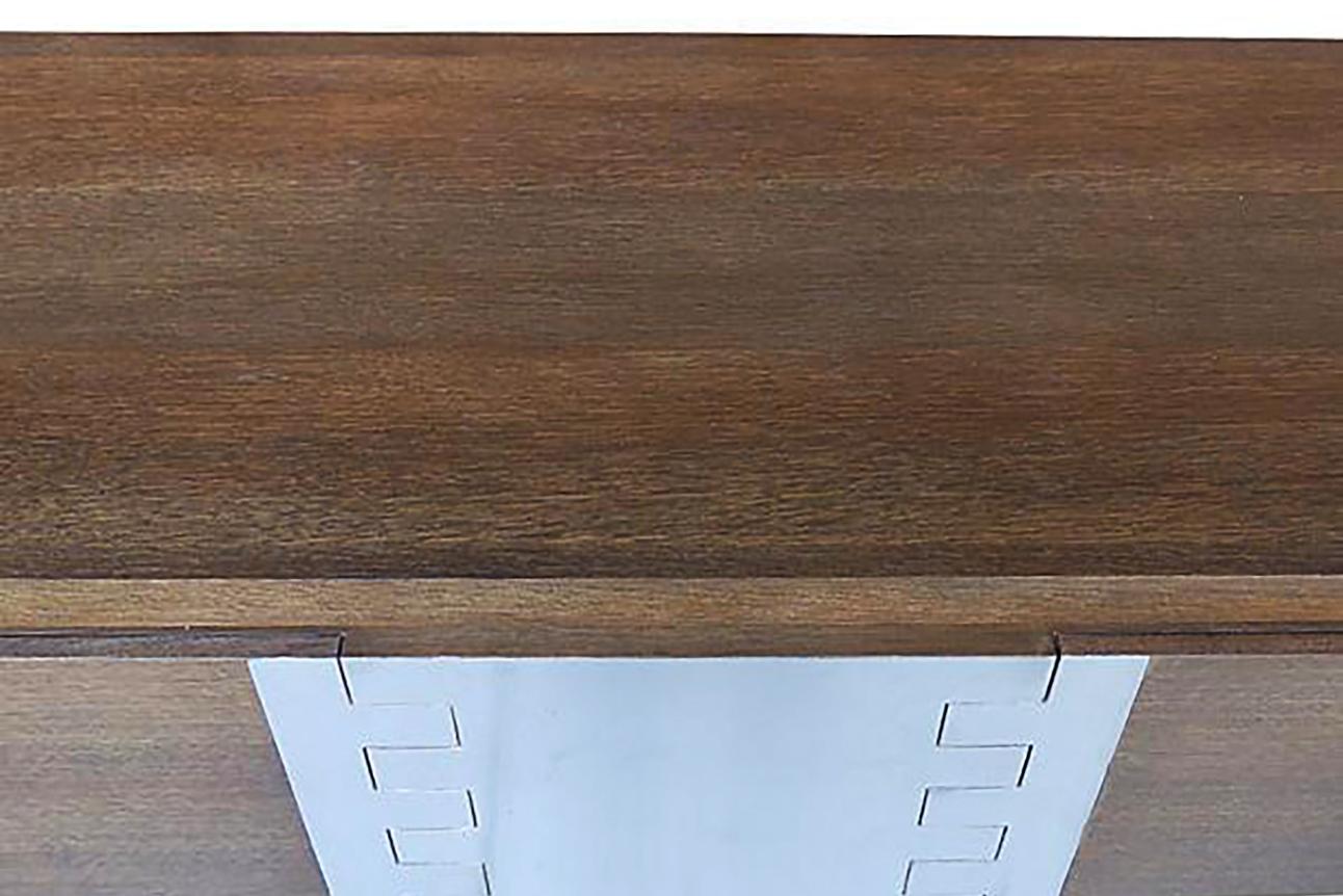 Jamie Herzlinger Oak and Stainless Credenza, Paul Evans Style For Sale 1