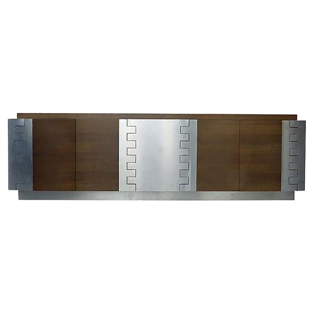 Jamie Herzlinger Oak and Stainless Credenza, Paul Evans Style For Sale