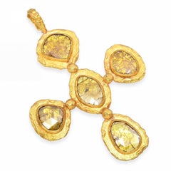 Jamie Joseph 21k Yellow Gold Yellow Polki Diamond Cross Pendant
