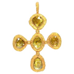 Jamie Joseph 21k Yellow Gold Yellow Polki Diamond Cross Pendant