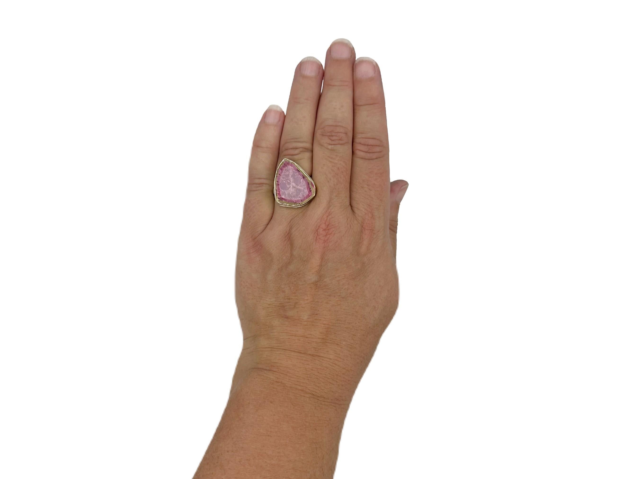Jamie Joseph 14K Gelbgold Silberring mit rosa Wassermelon-Turmalin-Schliff (Gemischter Schliff)