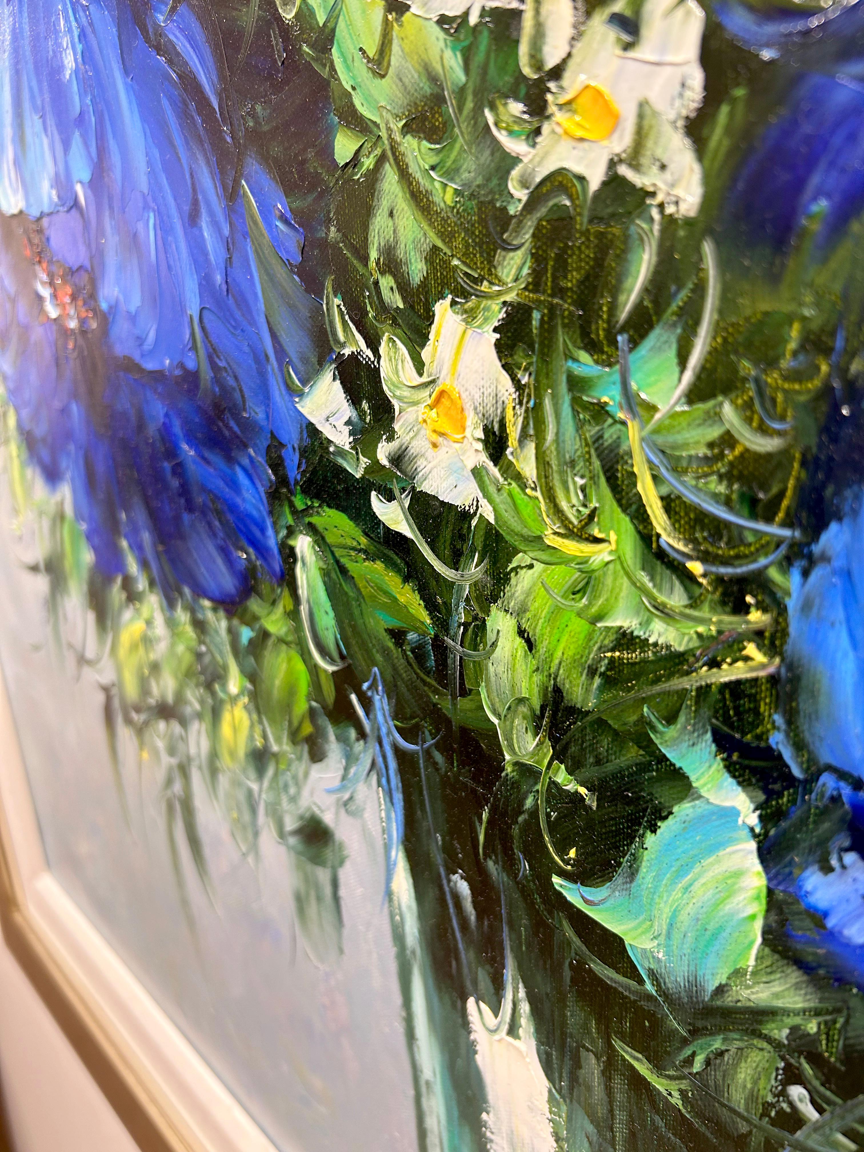 Jamie Lisa, „Blaue und gelbe Mohnblumen“, 36x36, impressionistisches geblümtes Ölgemälde  im Angebot 6