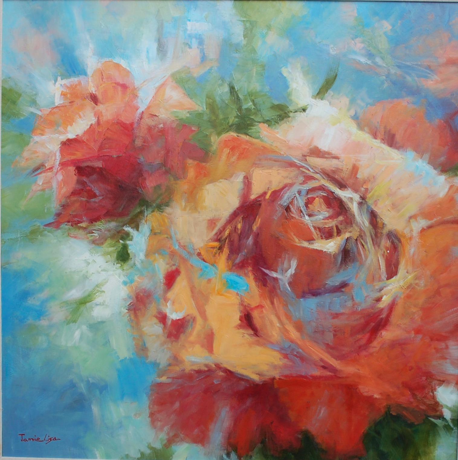  Still Life Pink Roses - Painting by Jamie Lisa