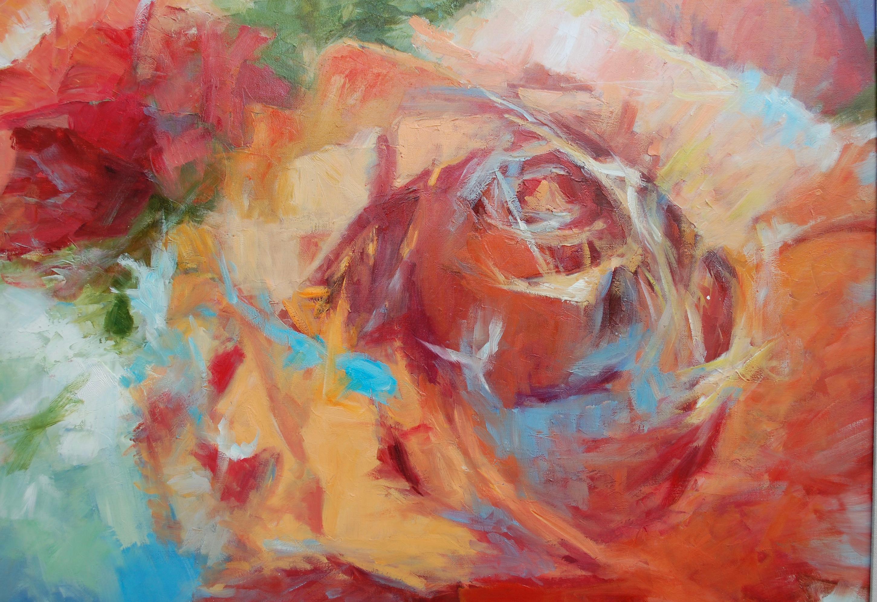 Bodegón de rosas rosas - Painting Contemporáneo de Jamie Lisa