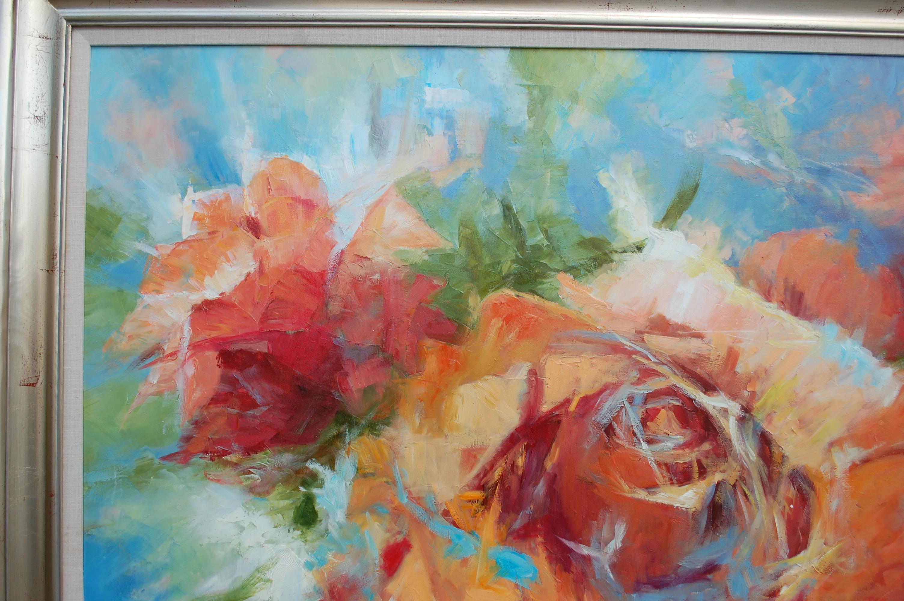 Pink Roses
Oil on canvas, artist signed.
At an early age Lisa began to draw and paint images of the lush Korean countryside. She loved the colors and beauty of nature. Lisa enjoys painting still-life floral bouquets; water lilies and the colorful