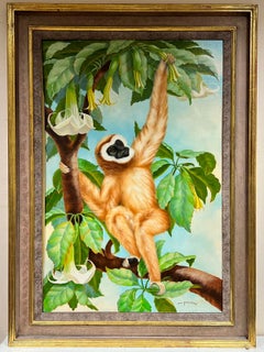 Monkey in Tree in Jungle Very Large Modern Oil Painting