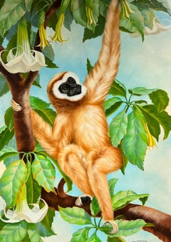 Monkey in Tree in Jungle Very Large Modern Oil Painting