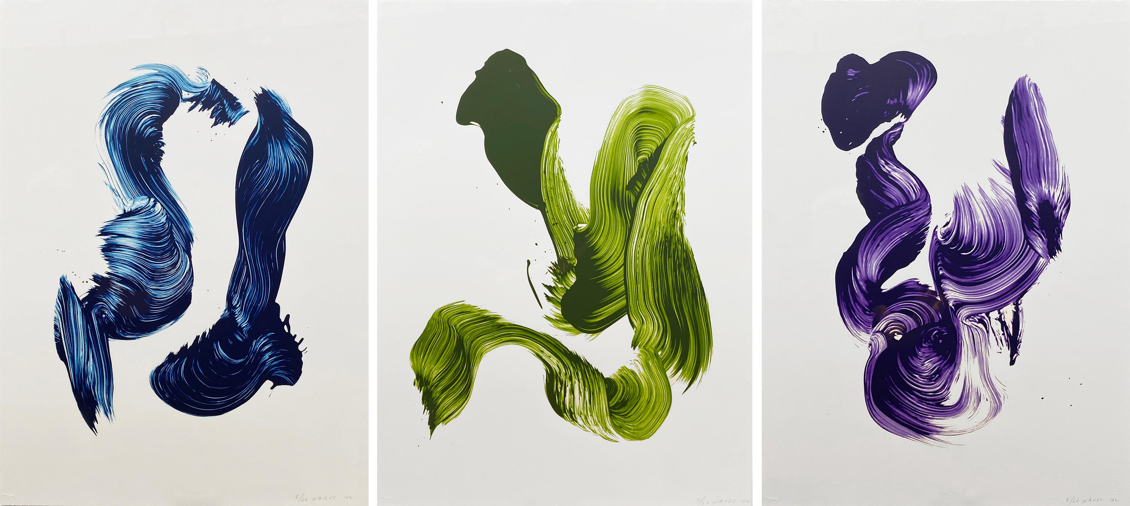Jamie Nares Abstract Print - Three Aces: Blue, Green, Purple