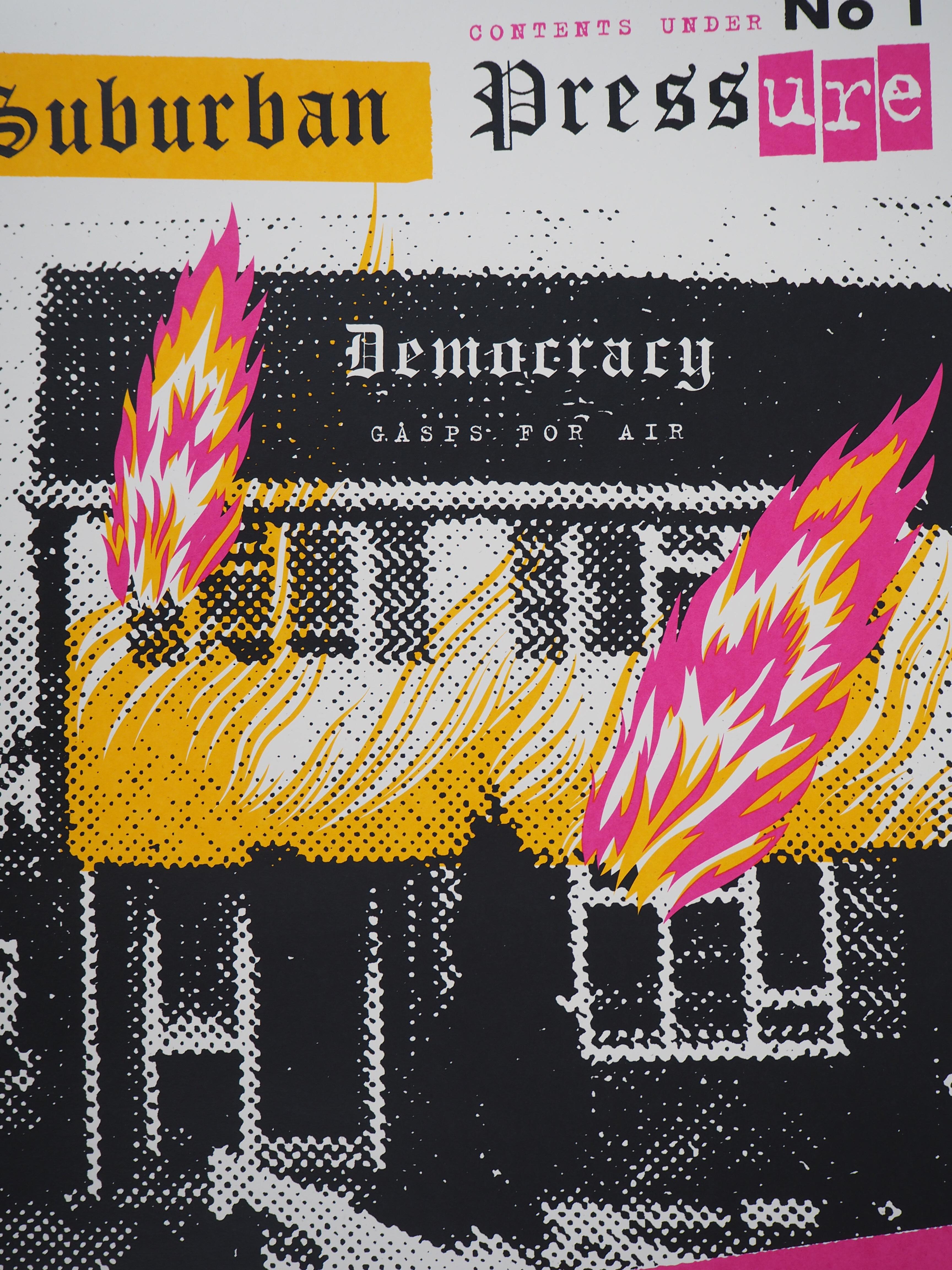 Suburban Pressure (Democracy) - Original handsignierter Siebdruck – Print von Jamie Reid & Shepard Fairey