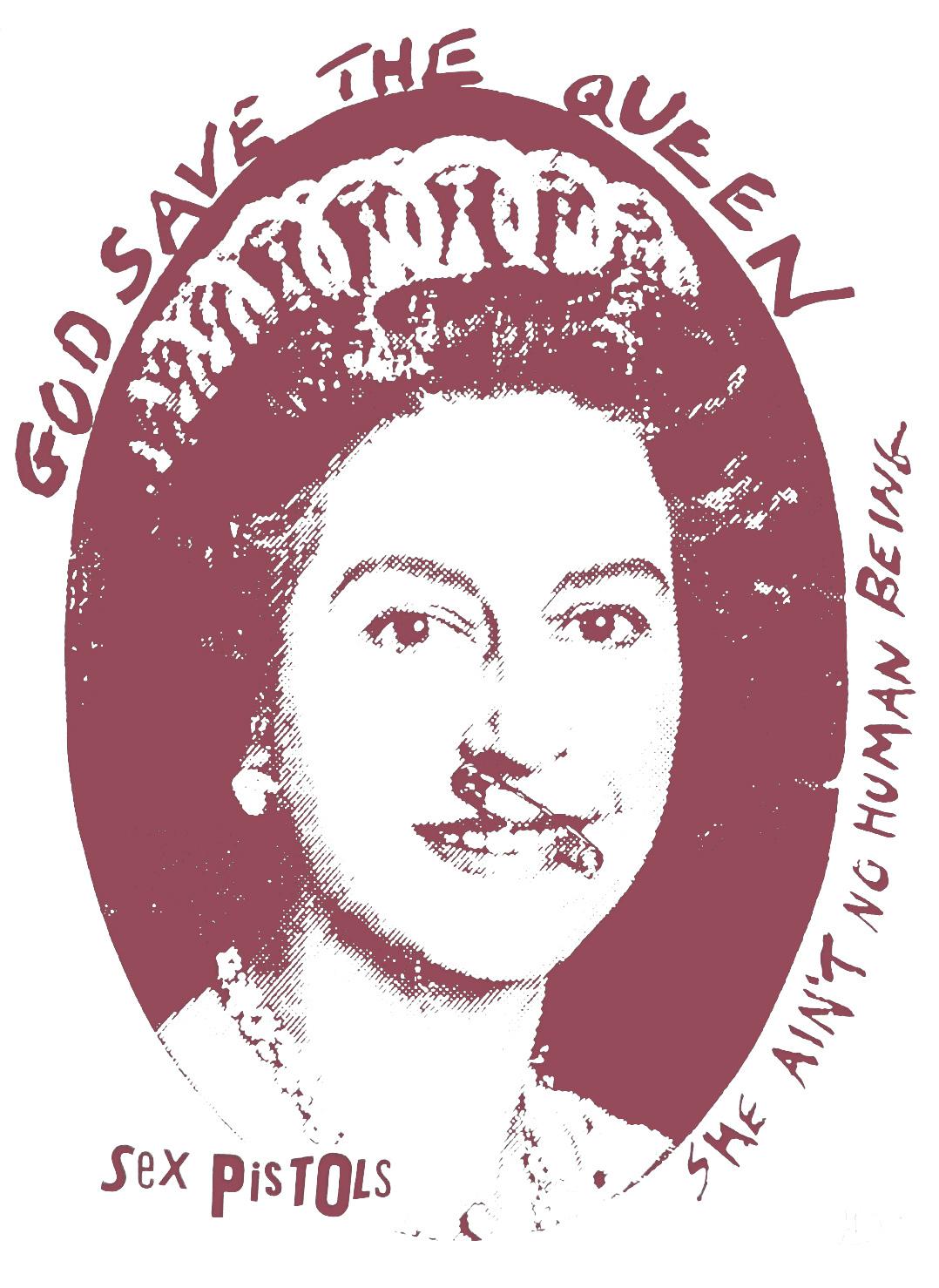 "God Save the Queen - Sex Pistols" Anniversary edition print (mauve) - Print by Jamie Reid