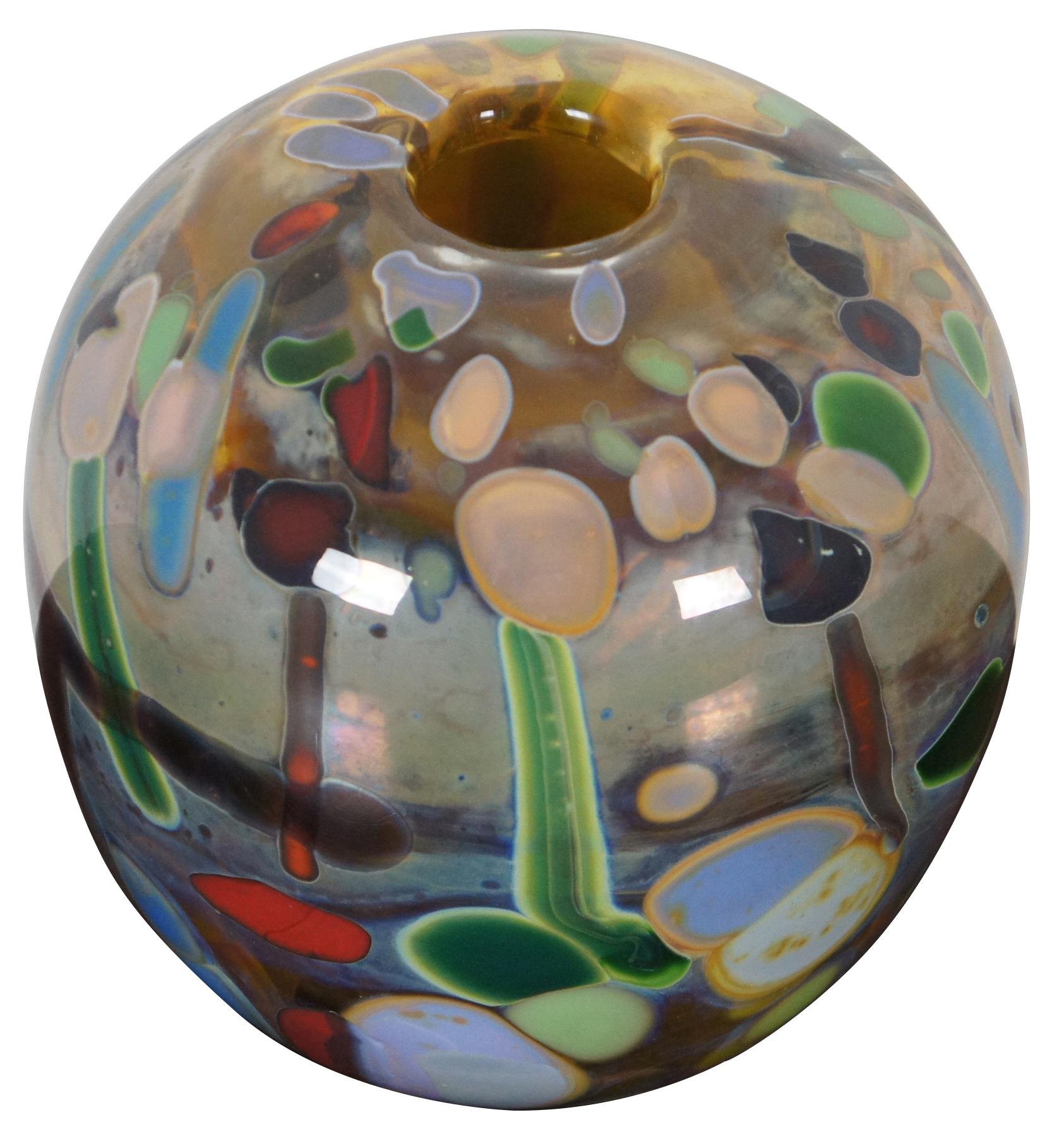 Vintage studio art glass vase or oil diffuser hand made and signed by Jamie Sherman. Measure: 6