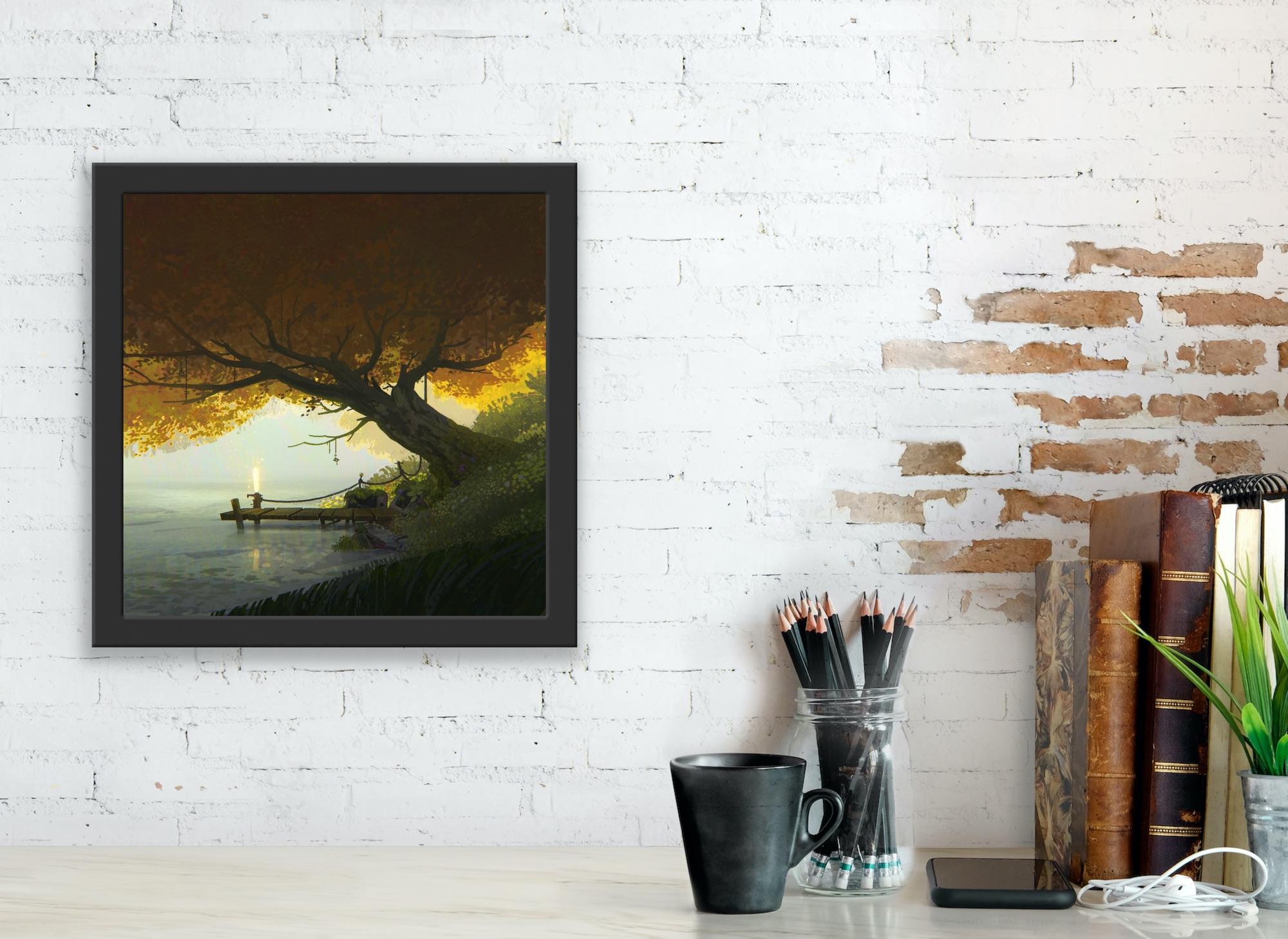 Digital Art Painting Vis Dev Animation 2D/3D Golden Tree Lake Magic Realism 11