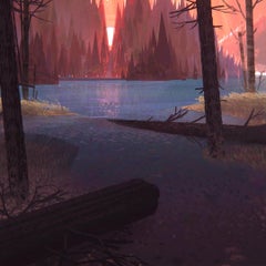 Creador Digital Paisaje Pintor Animación Lago Árboles Realismo Mágico Luz