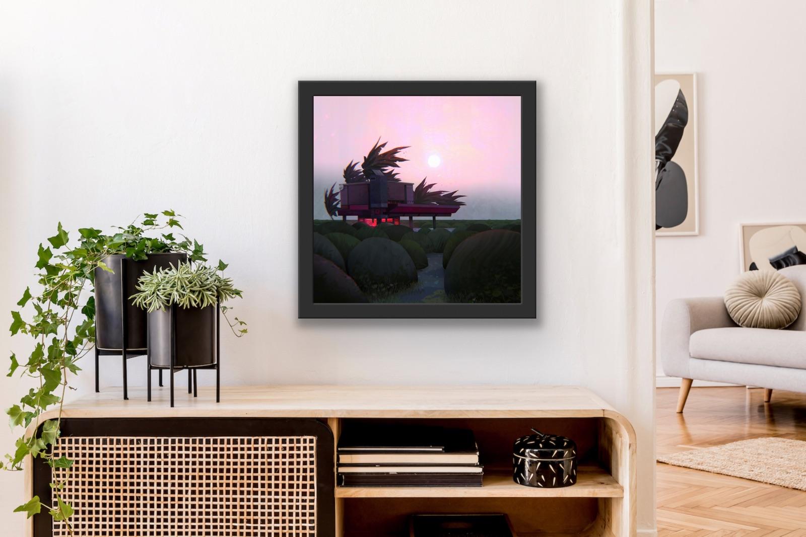 Digitaler kreativer Landschaftsmaler, Animation  Rosa Bäume Magischer Realismus Lights im Angebot 5