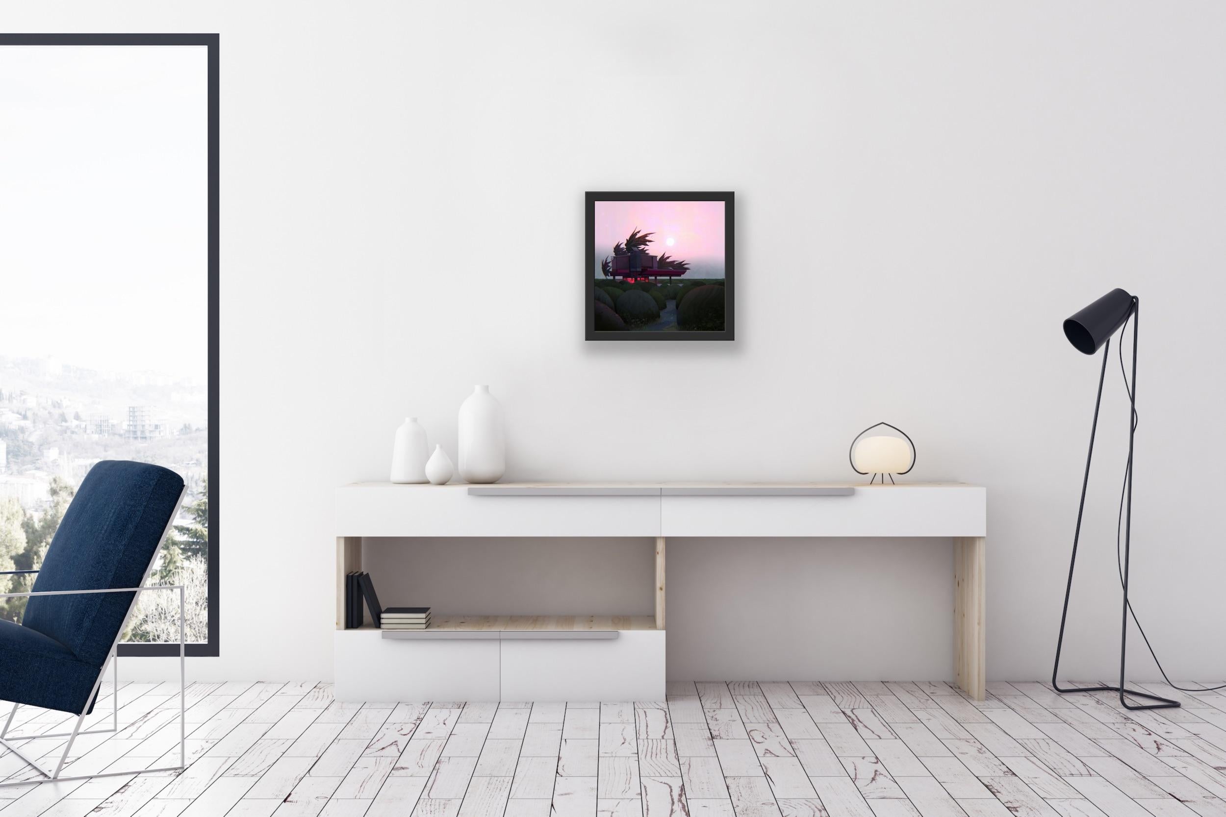 Digitaler kreativer Landschaftsmaler, Animation  Rosa Bäume Magischer Realismus Lights im Angebot 7