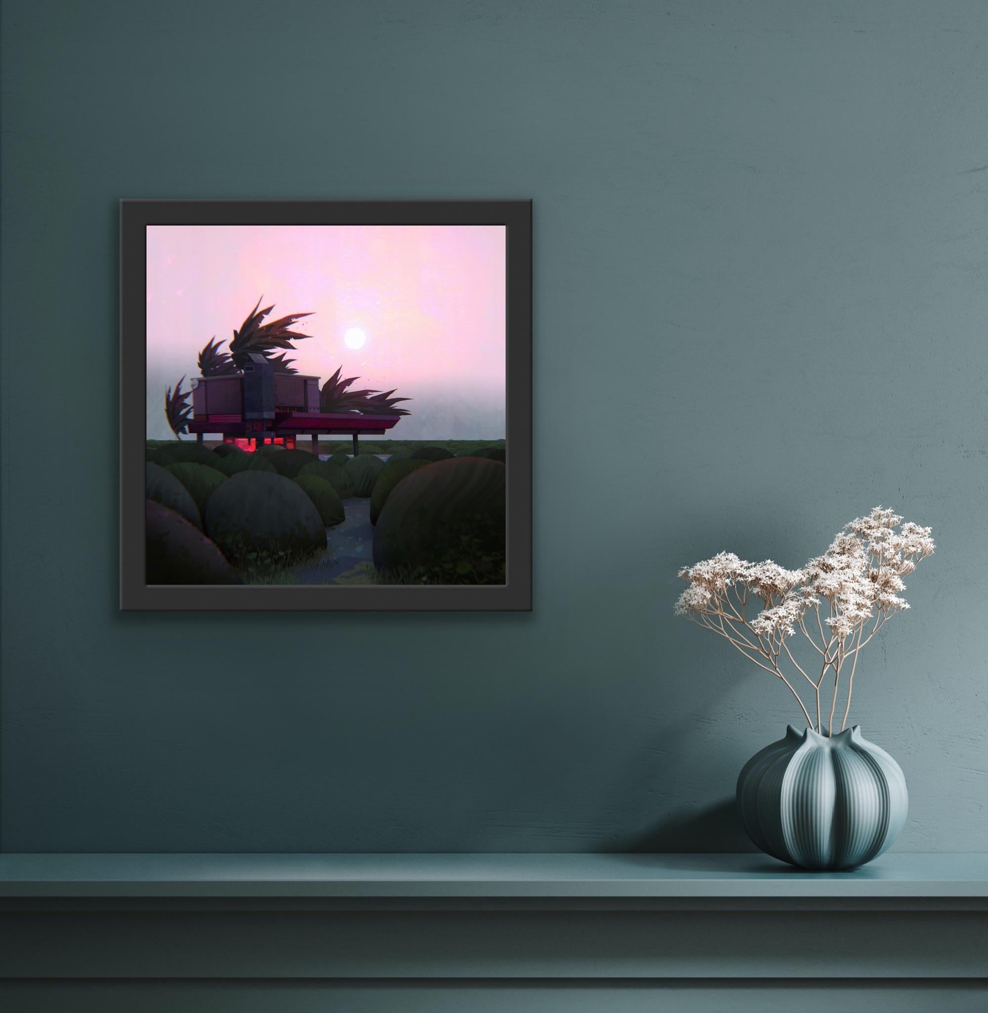 Digitaler kreativer Landschaftsmaler, Animation  Rosa Bäume Magischer Realismus Lights im Angebot 8
