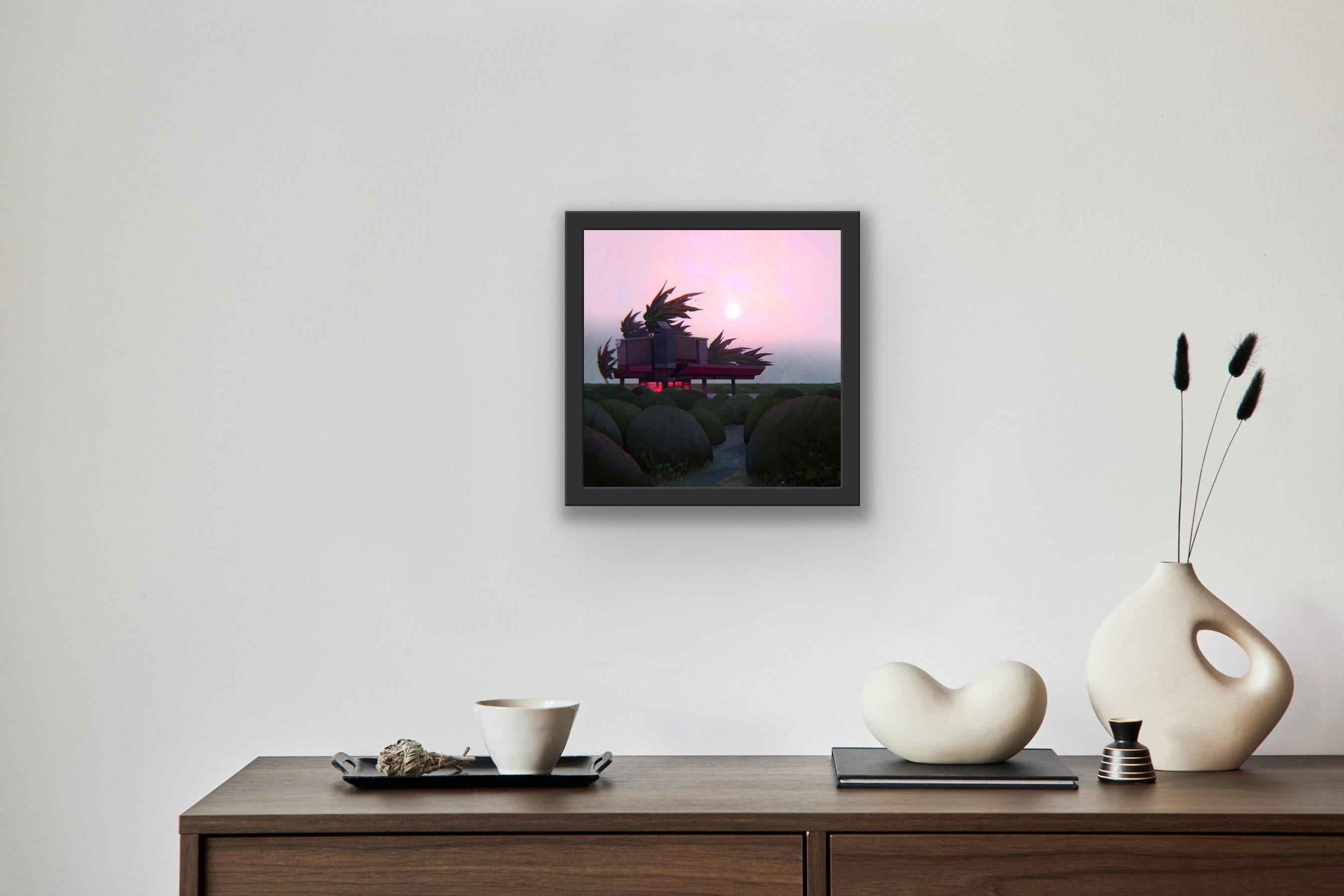 Digitaler kreativer Landschaftsmaler, Animation  Rosa Bäume Magischer Realismus Lights im Angebot 9