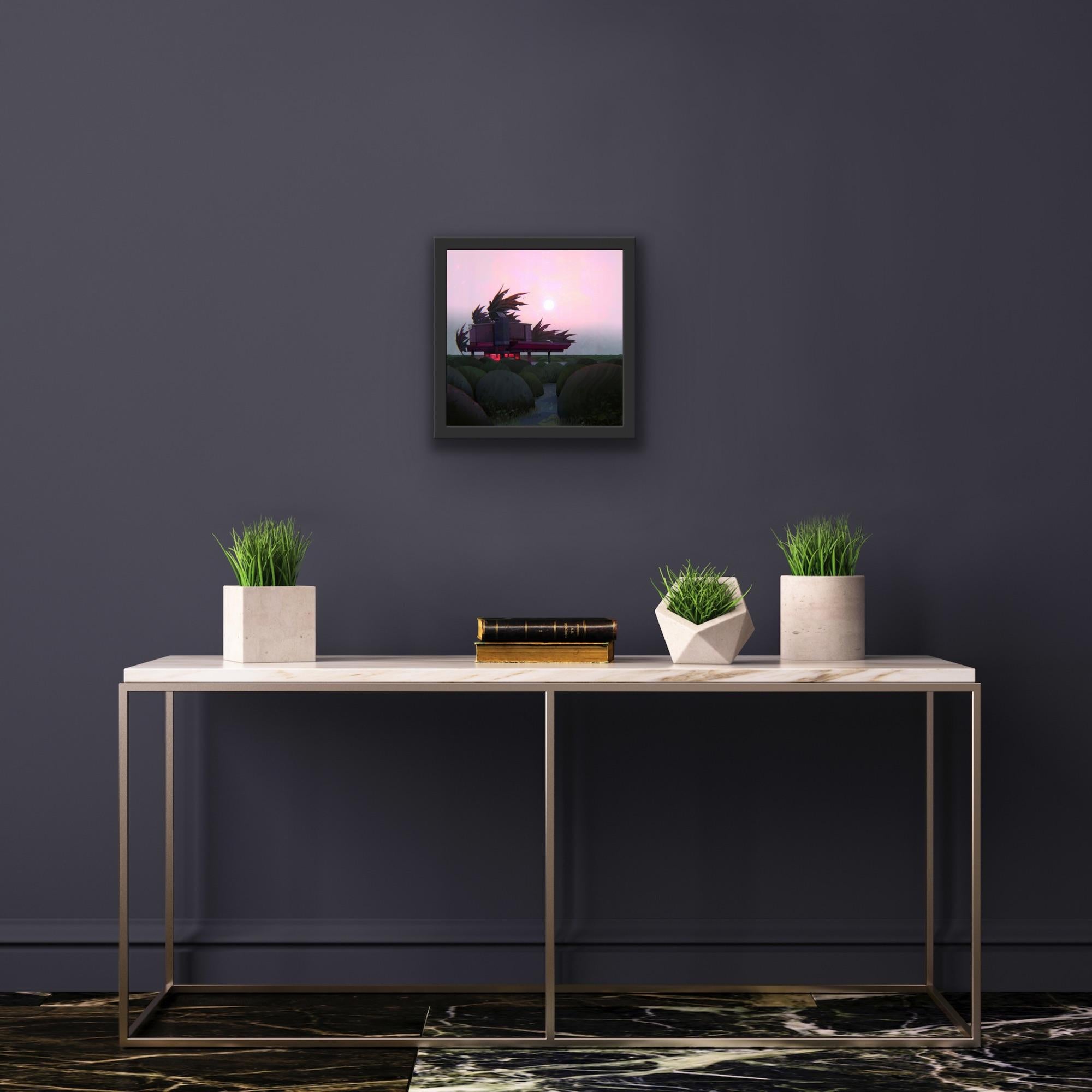 Digitaler kreativer Landschaftsmaler, Animation  Rosa Bäume Magischer Realismus Lights im Angebot 10