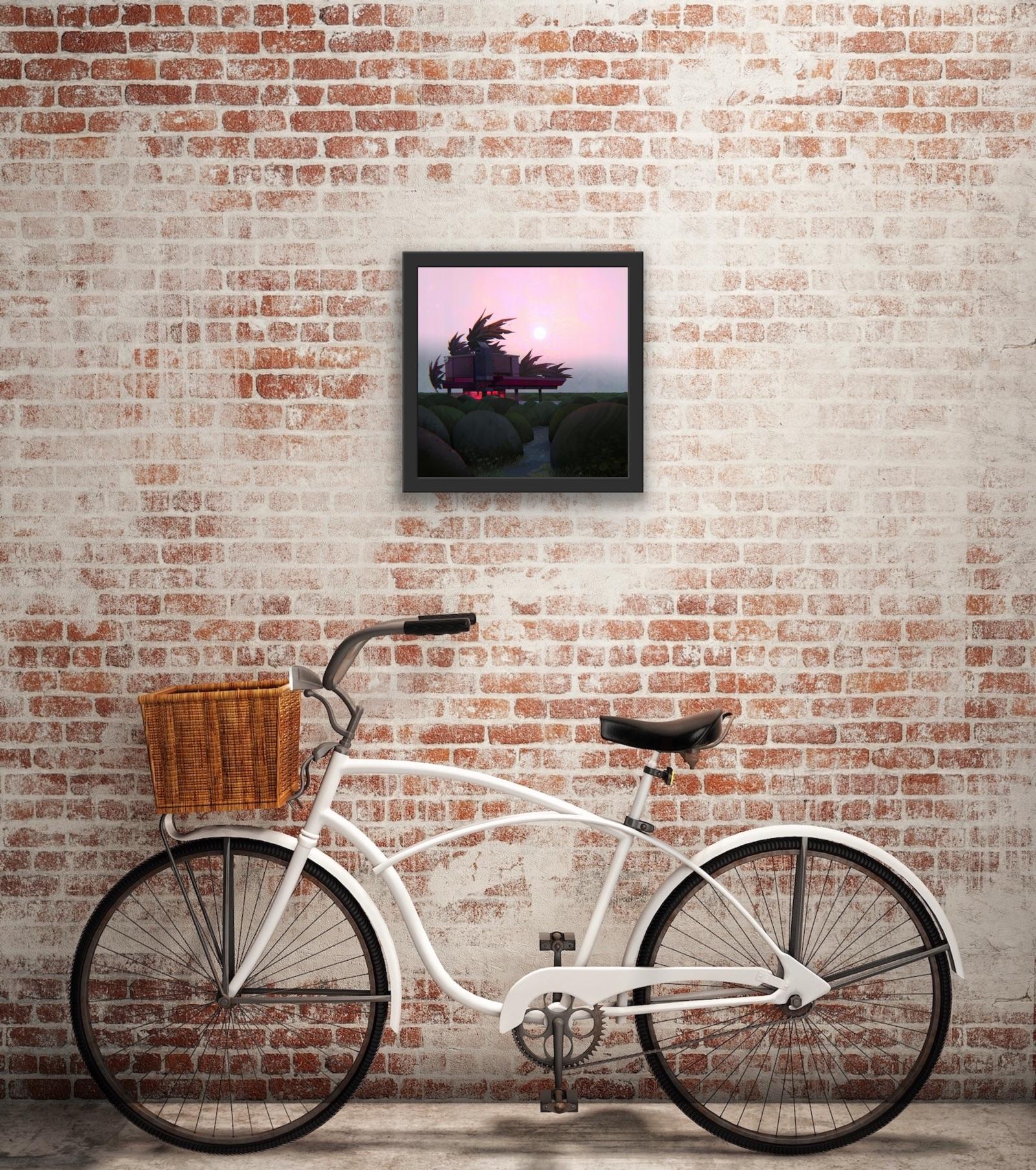 Digitaler kreativer Landschaftsmaler, Animation  Rosa Bäume Magischer Realismus Lights im Angebot 1