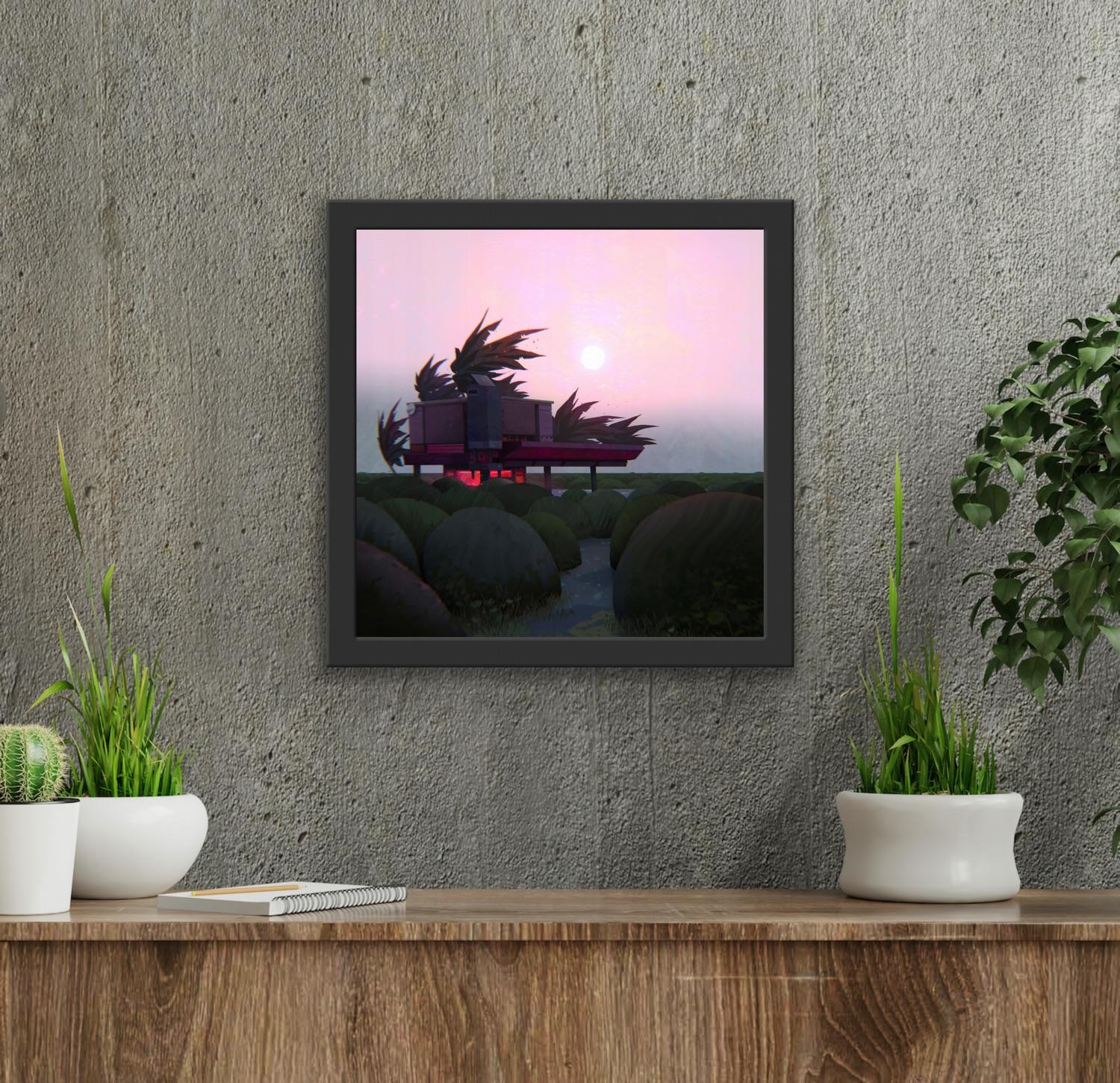 Digitaler kreativer Landschaftsmaler, Animation  Rosa Bäume Magischer Realismus Lights im Angebot 2