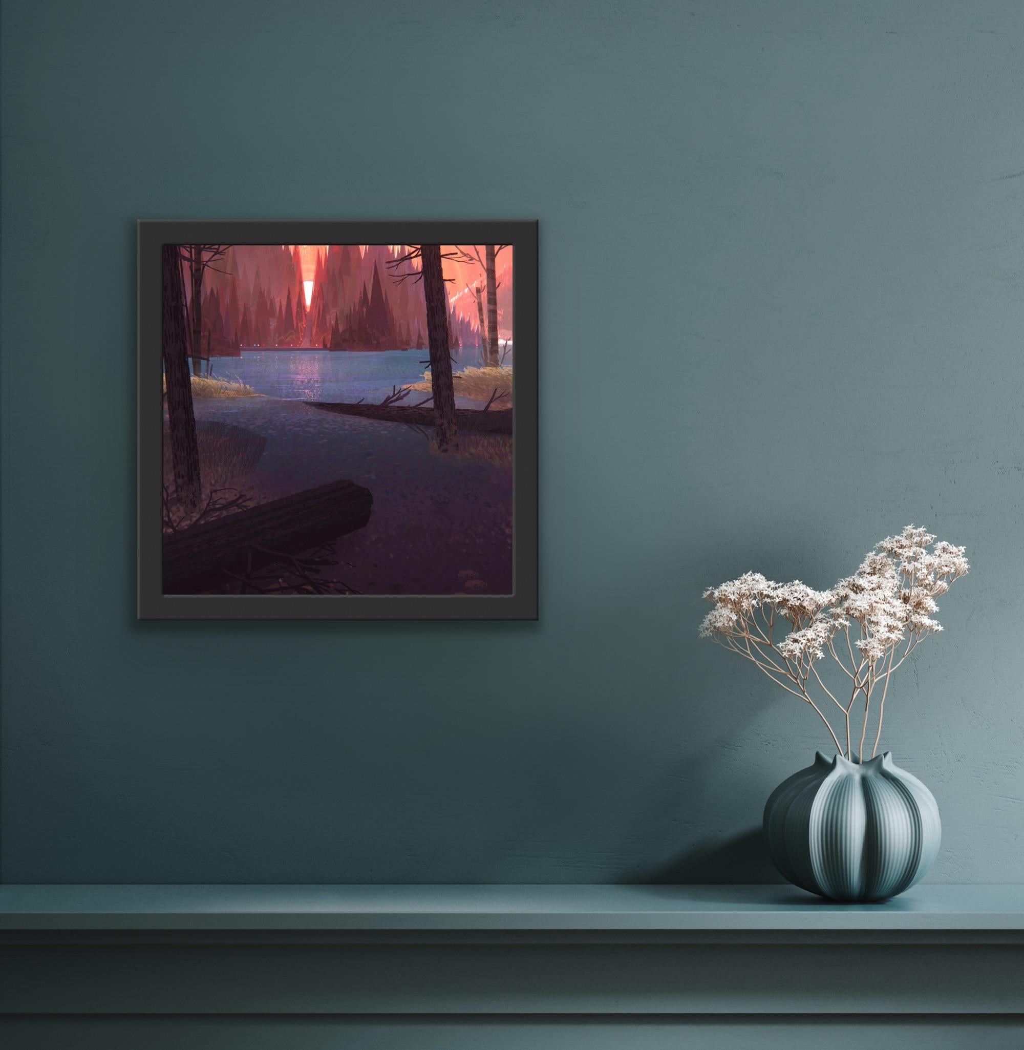  Jamie Williams Digitaler Schöpfer 2D/3D Rosa Blaugrüne Blues Bäume See Magical Realismus im Angebot 8