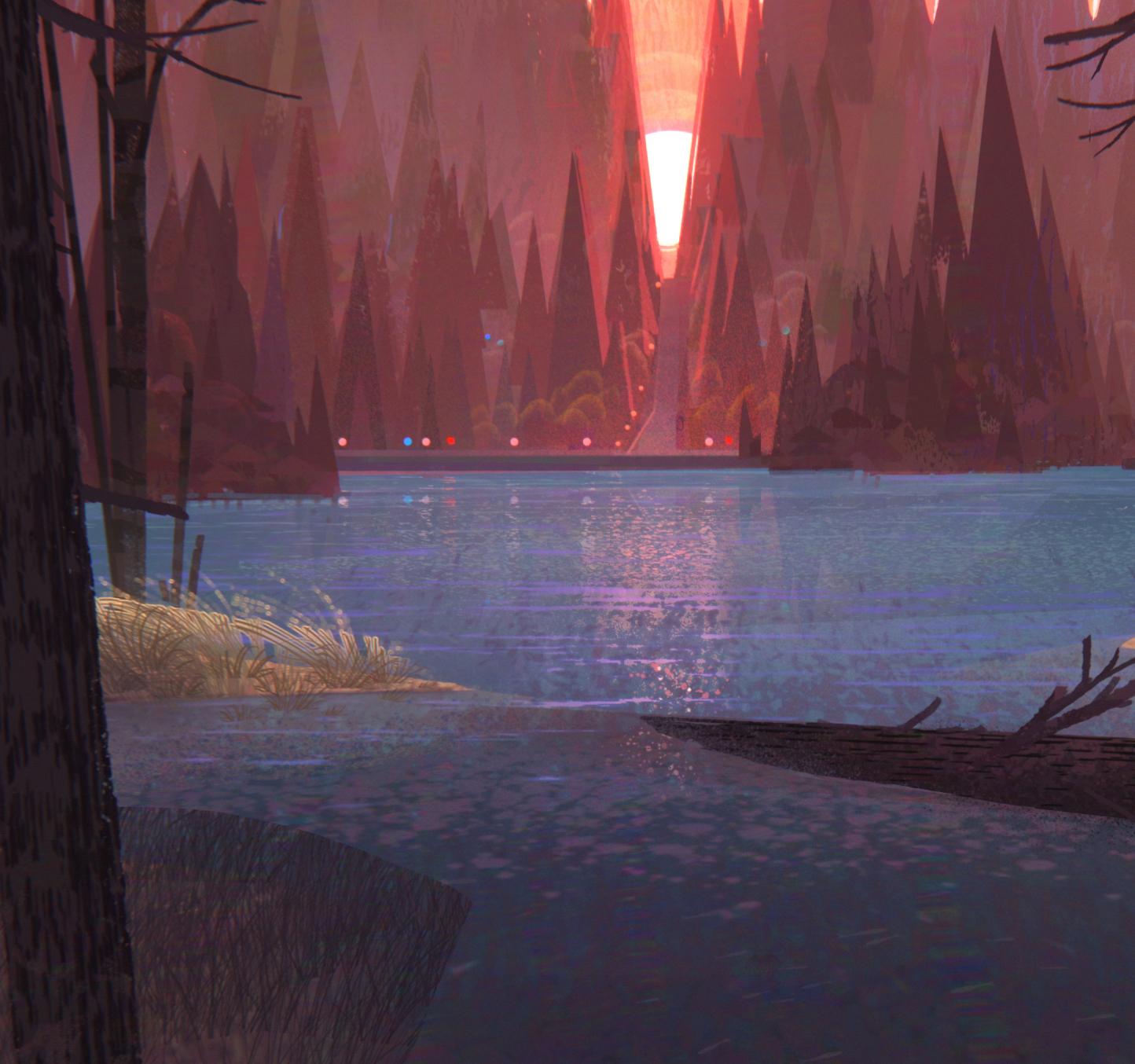  Jamie Williams Digital Creator 2D/3D Pinks Blues Trees Lake Magical Realism - Print by jamie williams