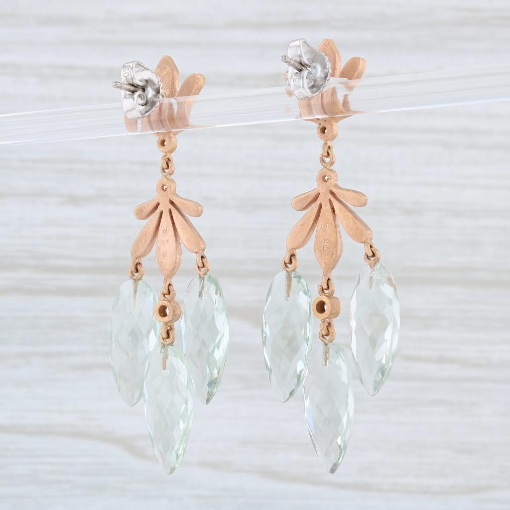 Briolette Cut Jamie Wolf Green Quartz Diamond Drop Earrings 18k Gold Pierced Ornate Dangle For Sale