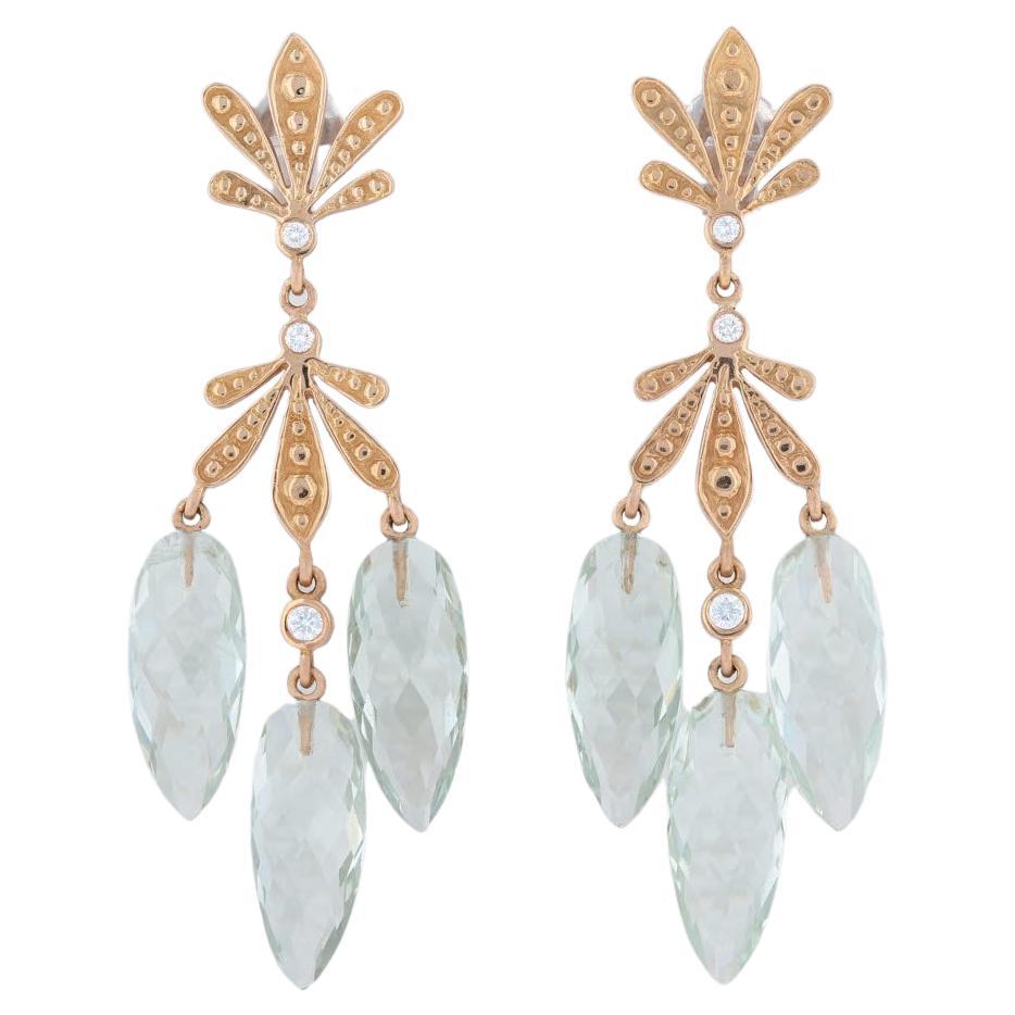 Jamie Wolf Green Quartz Diamond Drop Earrings 18k Gold Pierced Ornate Dangle For Sale