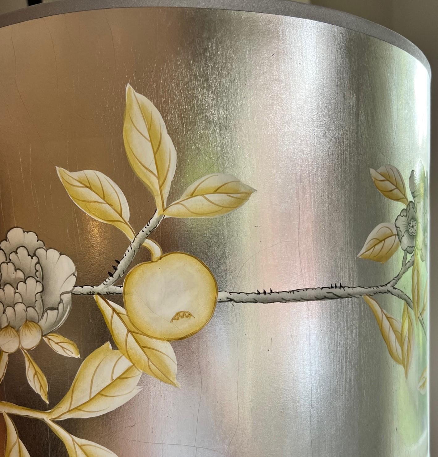Contemporary Jamie Young Tall Hammered Metal Table Lamp with Hand Painted Silvered Drum Shade