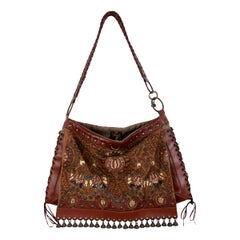 Jamin Puech Brown Leather Floral Studs Shoulder Bag