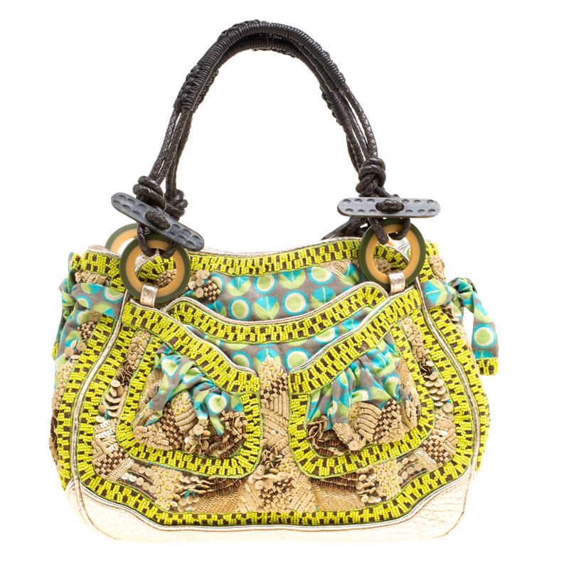 Jamin Puech Multicolor Leather and Fabric Embellished Shoulder Bag