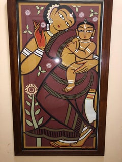 Vintage Jamini Roy "Mother and Child" Original Painting