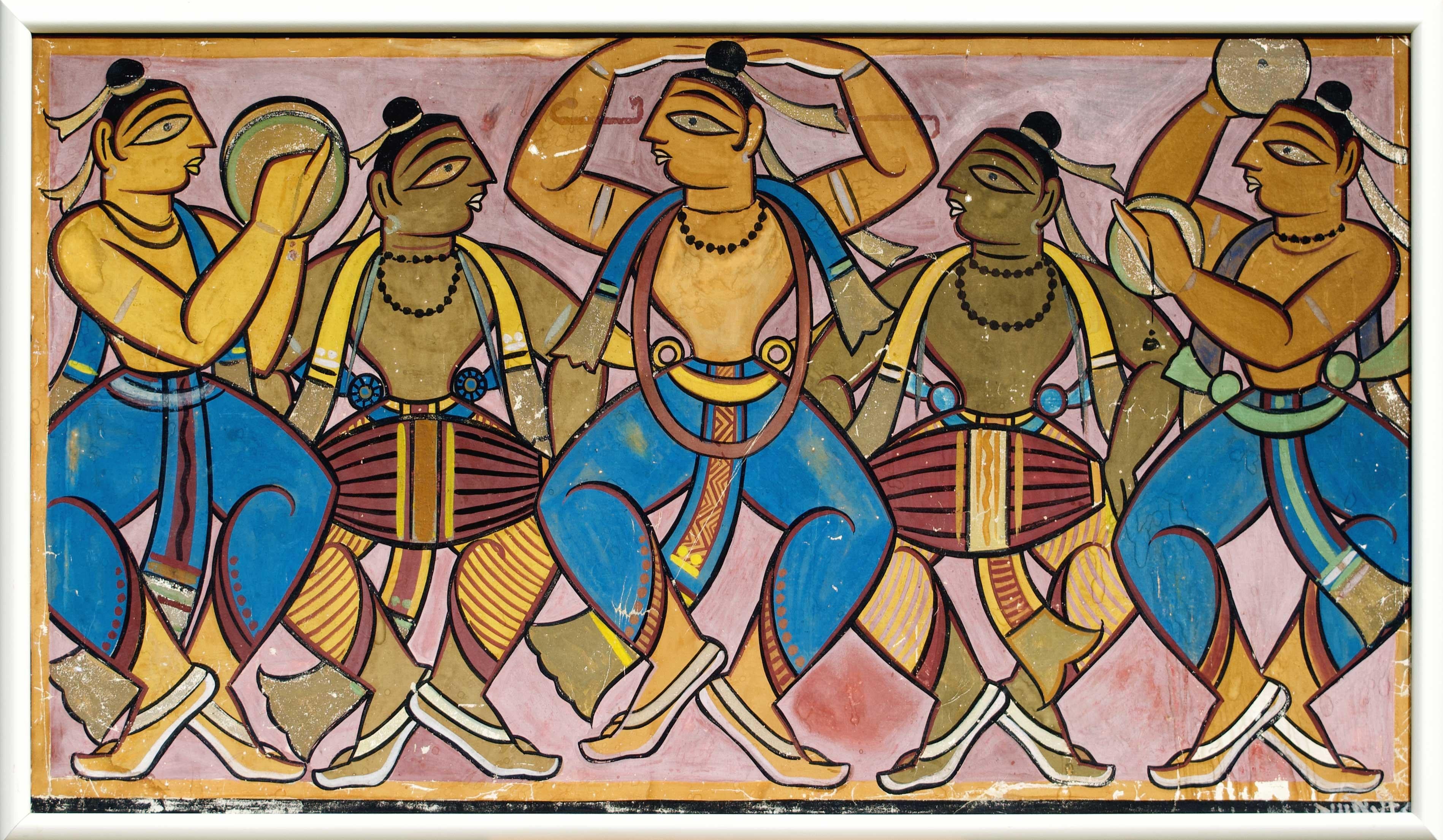 'Musicians' original painting on canvas by Jamini Roy