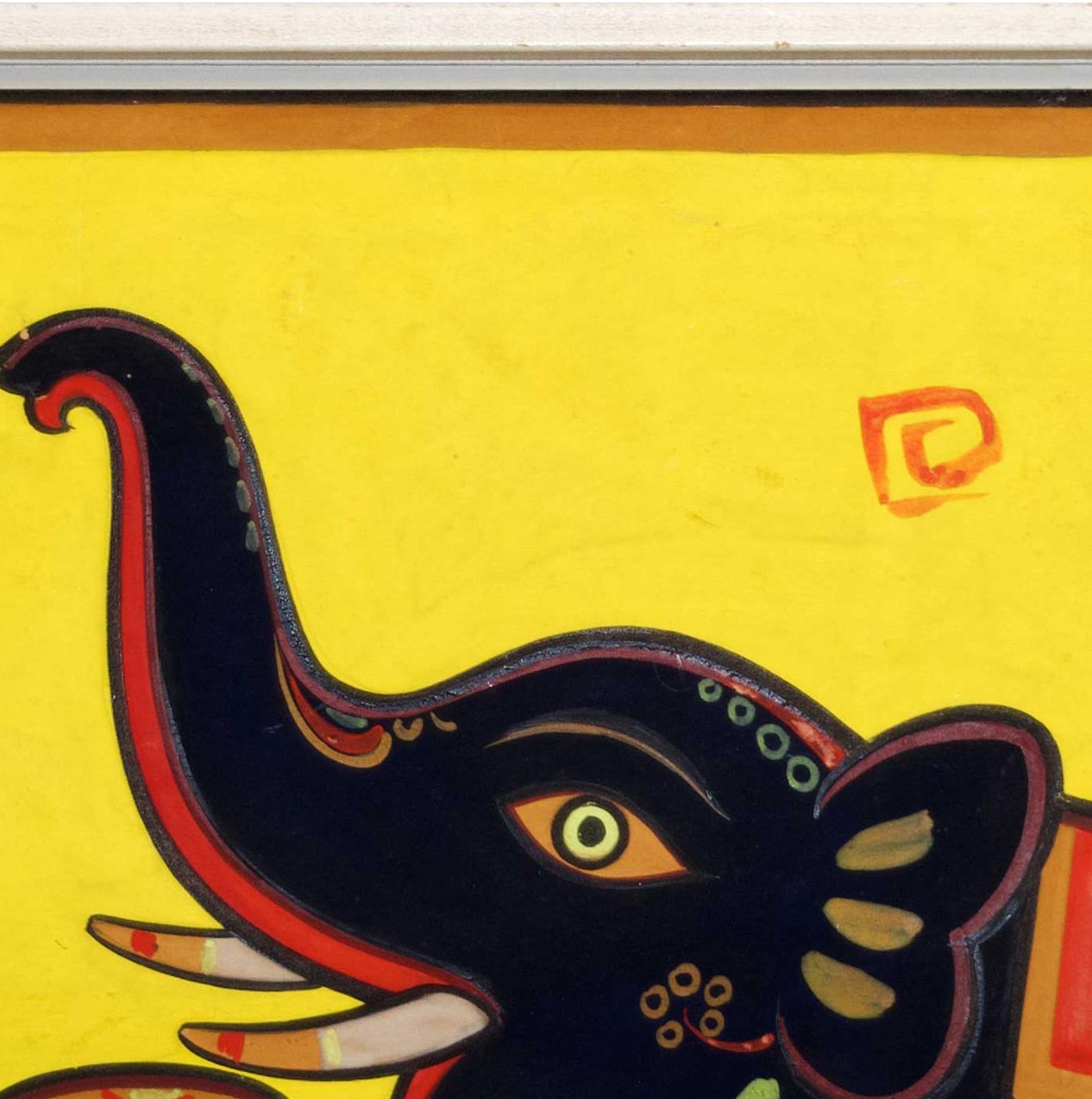 'Untitled (Elephants)' original painting on paper by Jamini Roy 2