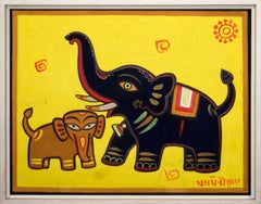 sans titre (Éléphants)" peinture originale sur papier de Jamini Roy