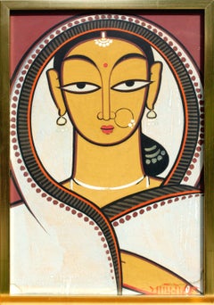 Vintage 'Untitled (Woman)' original painting on paper by Jamini Roy
