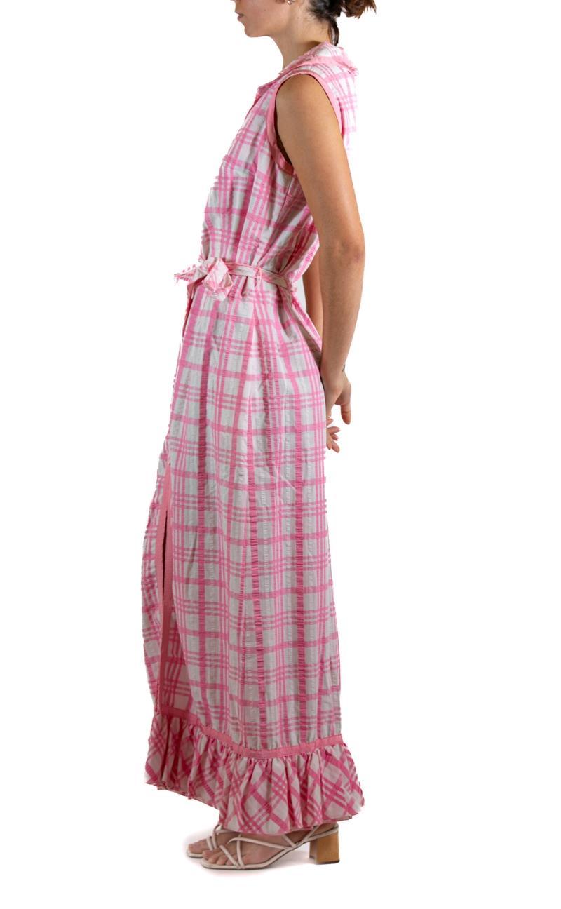 Brown JAMISON Pink & White Plaid Cotton Maxi Dress For Sale
