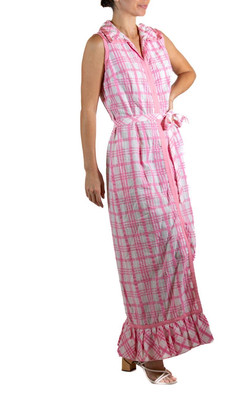 JAMISON Pink & White Plaid Cotton Maxi Dress In Good Condition For Sale In New York, NY