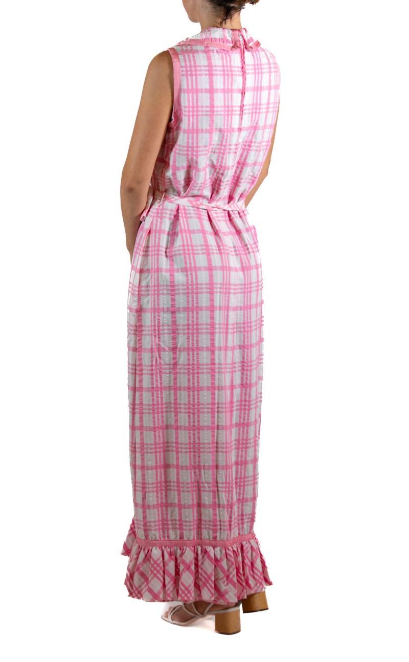 Women's JAMISON Pink & White Plaid Cotton Maxi Dress For Sale