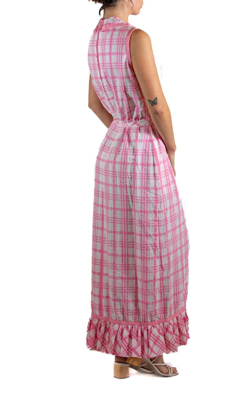 JAMISON Pink & White Plaid Cotton Maxi Dress For Sale 2