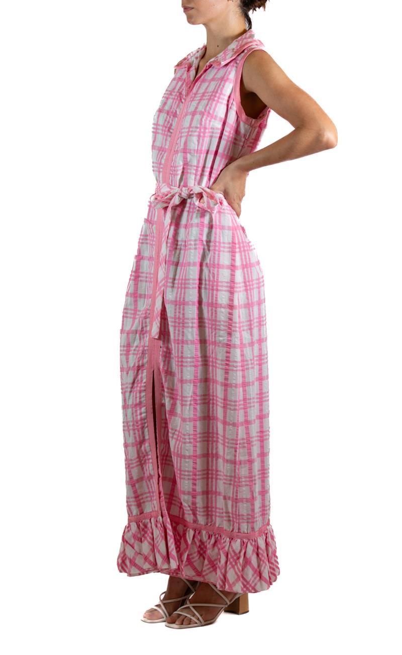 JAMISON Pink & White Plaid Cotton Maxi Dress For Sale 3