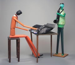 Jammers Sculpture Plastic Assemblage Unique Green Orange by Jerry Ross Barrish