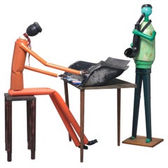 Jammers Sculpture Plastic Assemblage Unique Green Orange by Jerry Ross Barrish