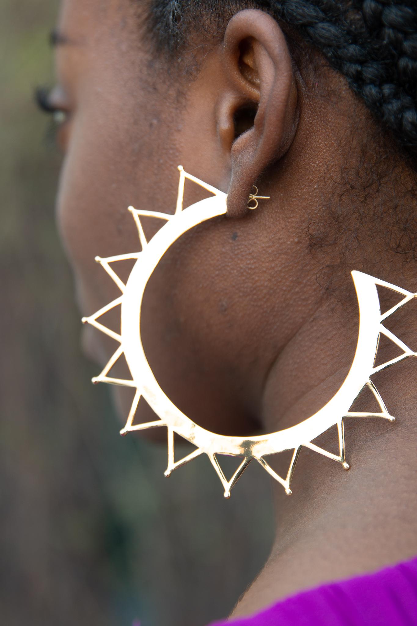 Women's Jam+Rico Large Zon Earrings in Brass with 14k Gold Plating For Sale