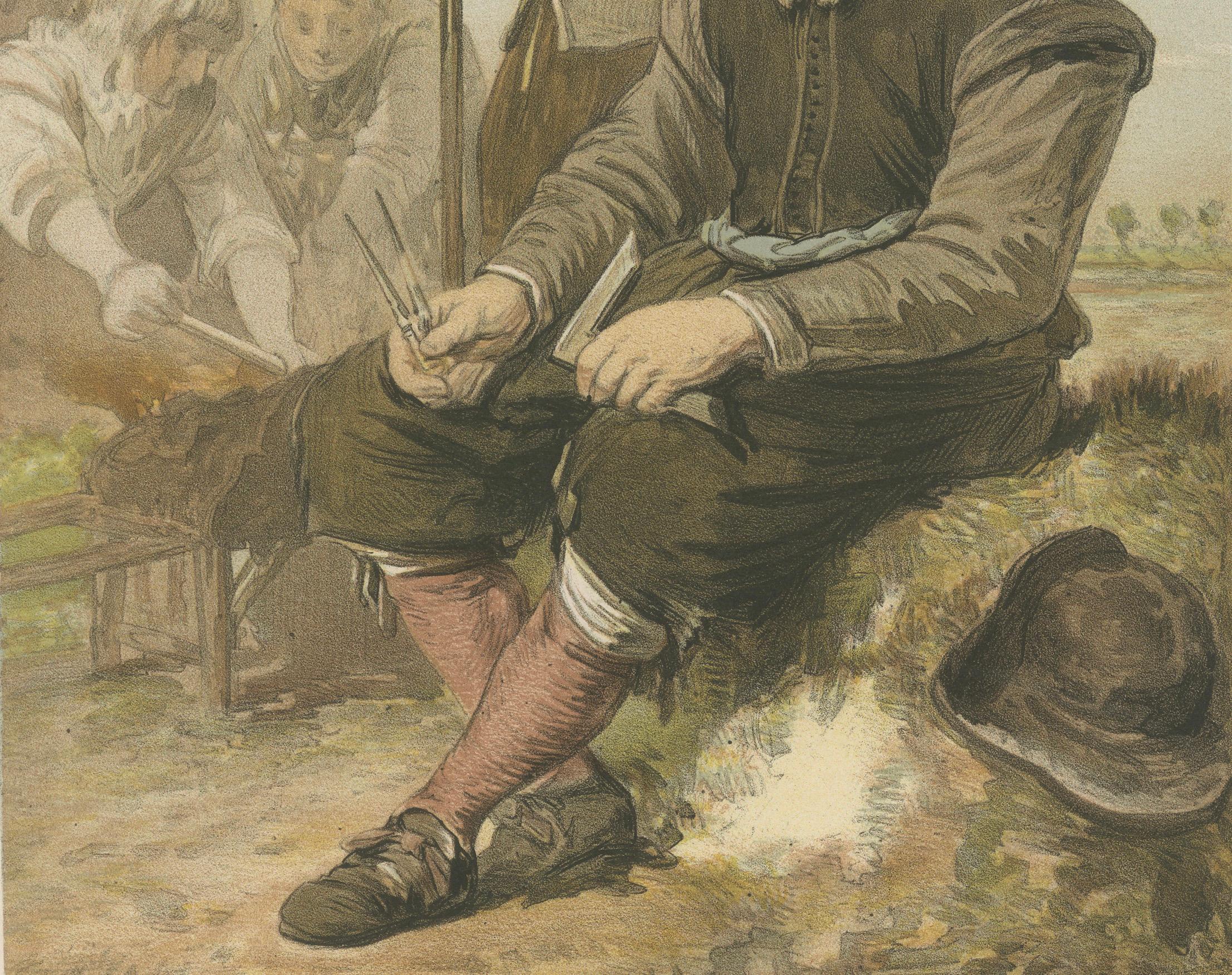 Jan Adriaensz Leeghwater – Dutch Engineer & Millwright, 19th-Century Lithograph In Good Condition For Sale In Langweer, NL