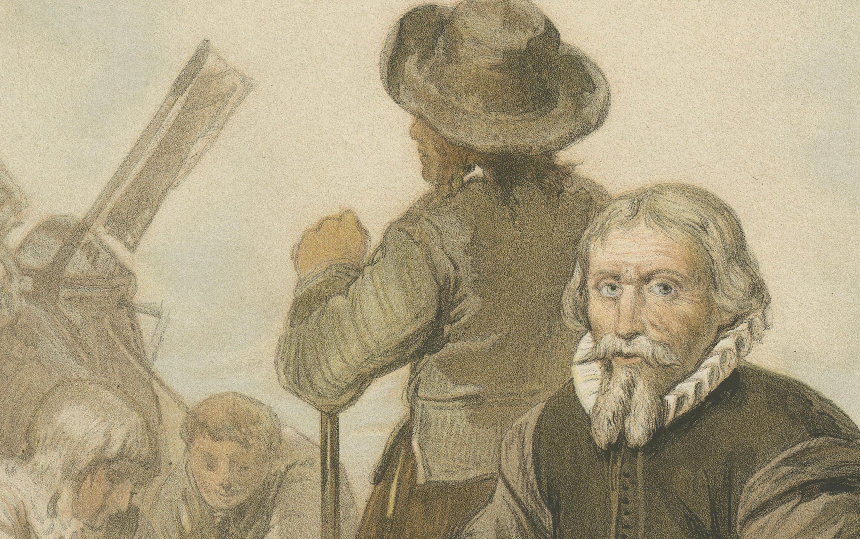 Paper Jan Adriaensz Leeghwater – Dutch Engineer & Millwright, 19th-Century Lithograph For Sale