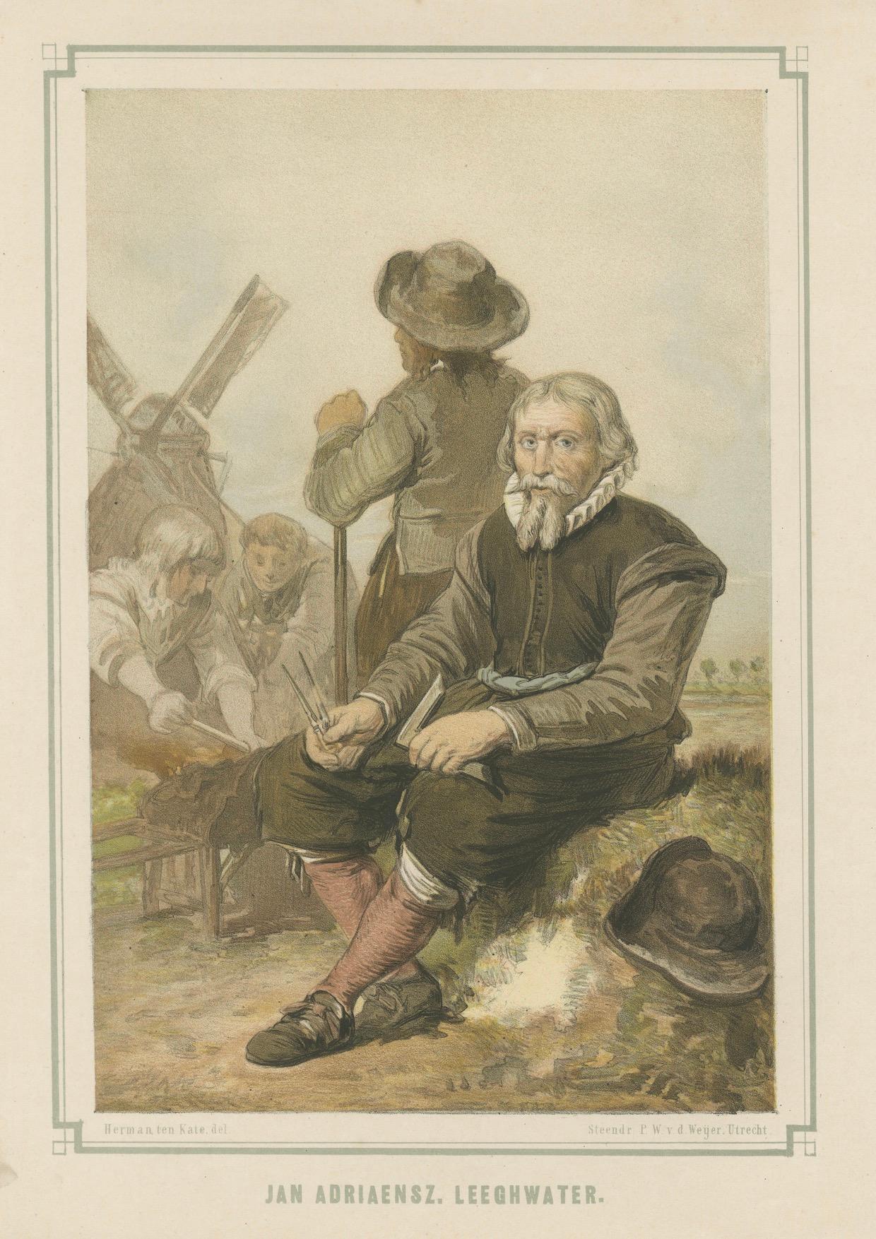 Jan Adriaensz Leeghwater – Dutch Engineer & Millwright, 19th-Century Lithograph For Sale 1